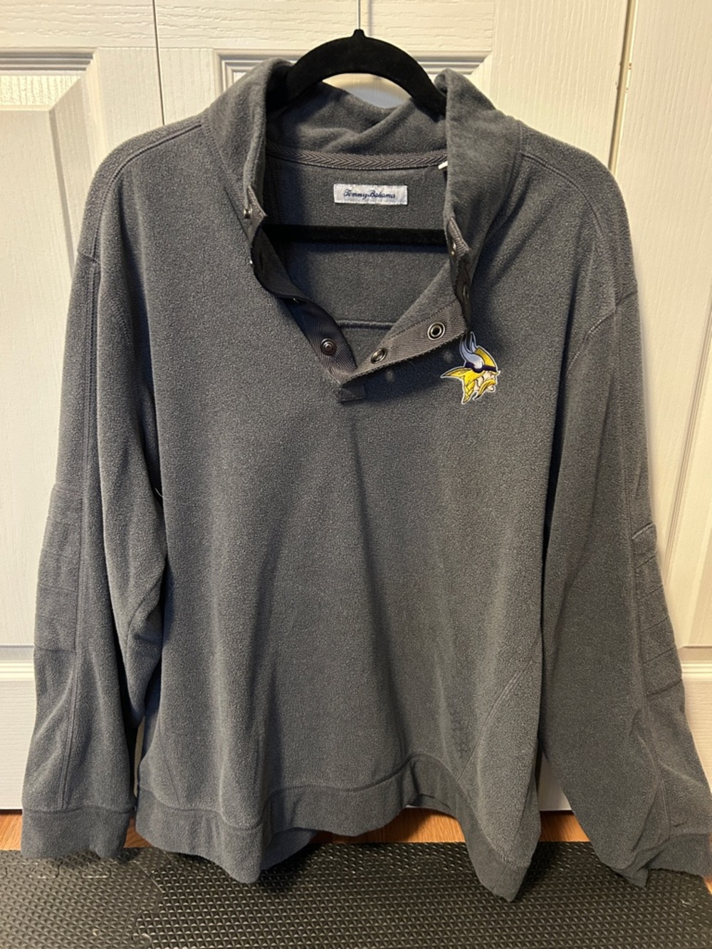 Tommy Bahama Charcoal Snap-Neck Pullover with Embroidered Minnesota Vikings logo